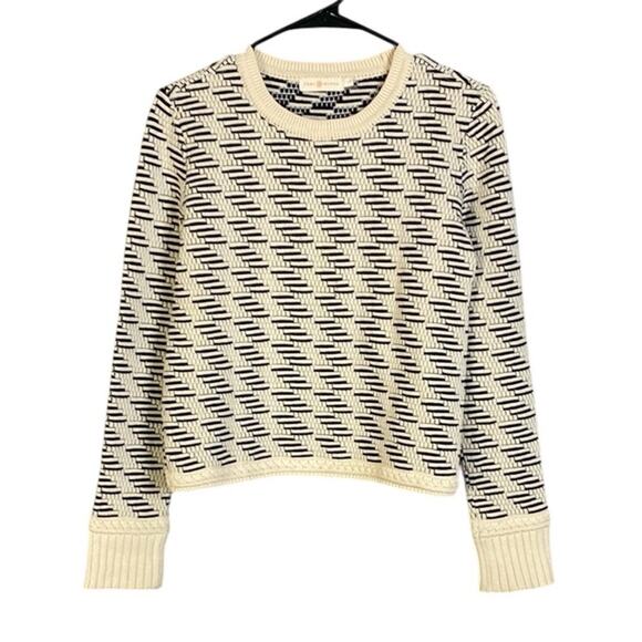 Tory Burch Geometric Cream Wool Blend Crewneck Sweater Women's Large - Picture 2 of 5